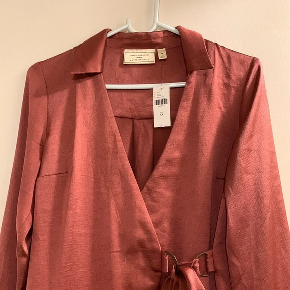 MOULINETTE‎ SOEURS by ANTHROPOLOGIE Satin Wrap Blouse in Peach Peche - Picture 8 of 14